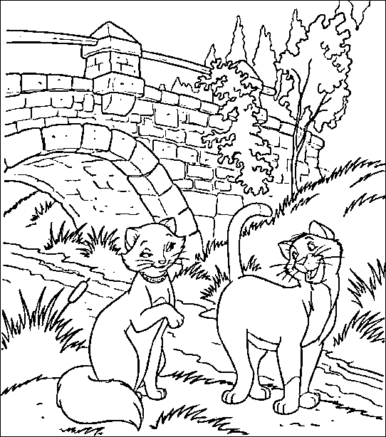 coloriage aristochats promenade sous le pont